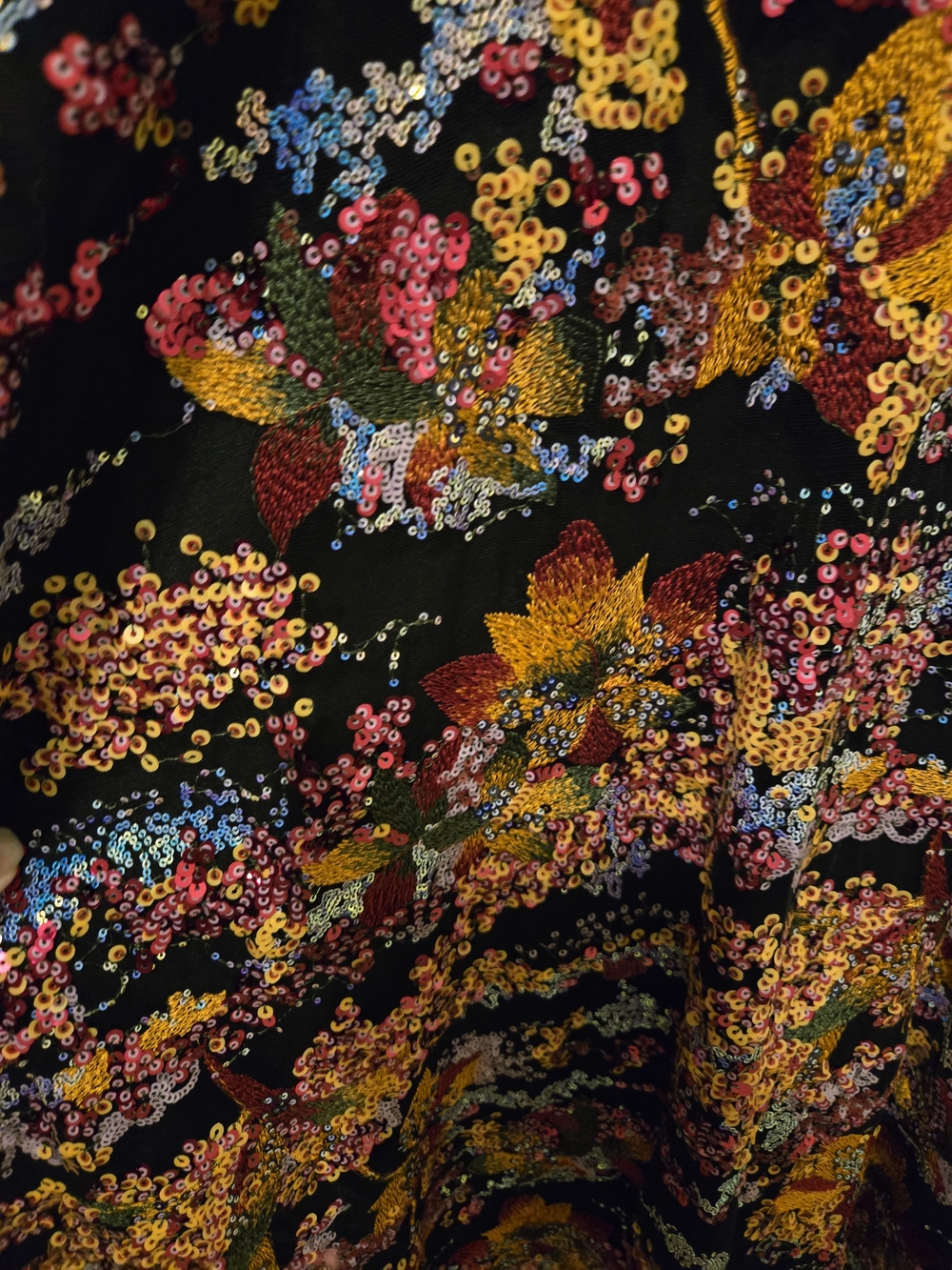 Floral V-Neck Sleeveless Women’s Dress - Black with Pink & Yellow Floral Print - Picture 6 of 9